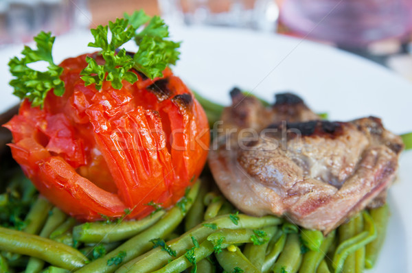 Gegrillt Steak gegrilltes Fleisch Rippen Platte hot sauce Stock foto © ilolab