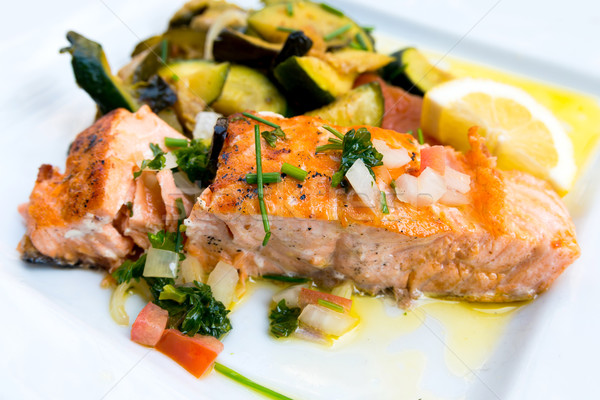 grilled salmon and lemon Stock photo © ilolab