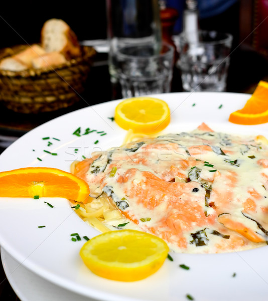 Stock photo: tasty pasta with salmon