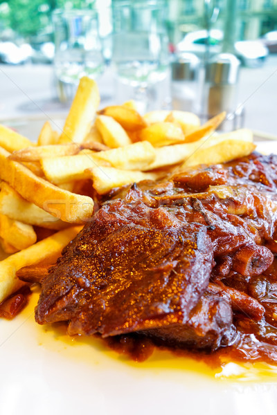 Mięso z grilla grillowany stek tablicy hot sauce Zdjęcia stock © ilolab