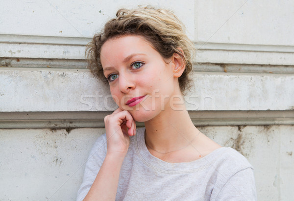 Stock photo: beautiful young attractive woman outdoors portrait of thinking w