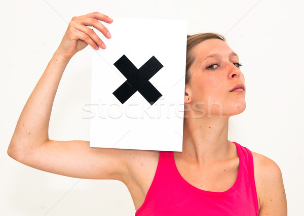 young woman with board no  Stock photo © ilolab