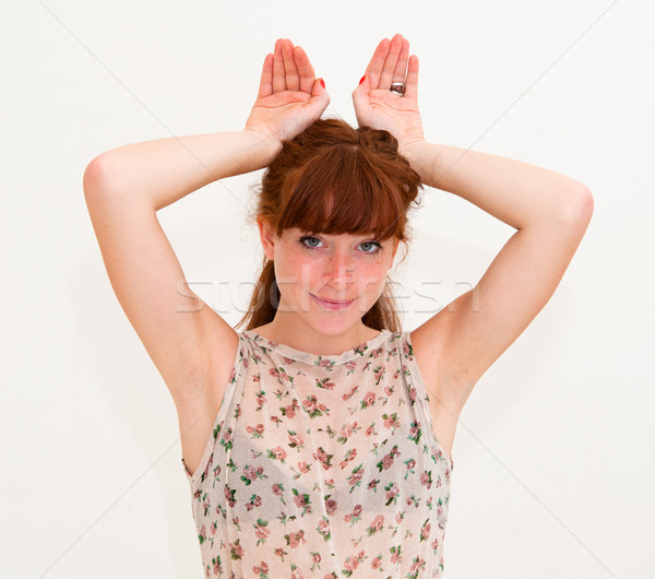 Lapin jeune femme beauté amusement portrait Photo stock © ilolab