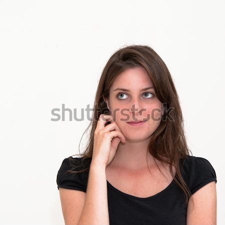 Foto stock: Pensando · mujer · retrato · jóvenes · persona