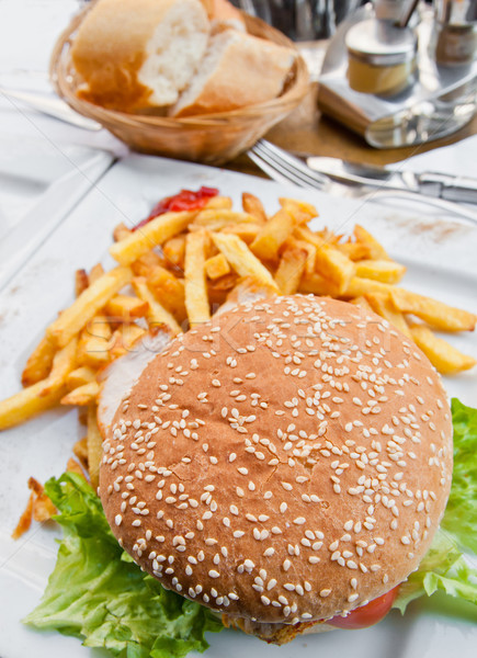 Stockfoto: Kip · hamburger · voedsel · restaurant · groene · vlees