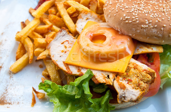 Stockfoto: Kaas · hamburger · amerikaanse · kip · vers · salade