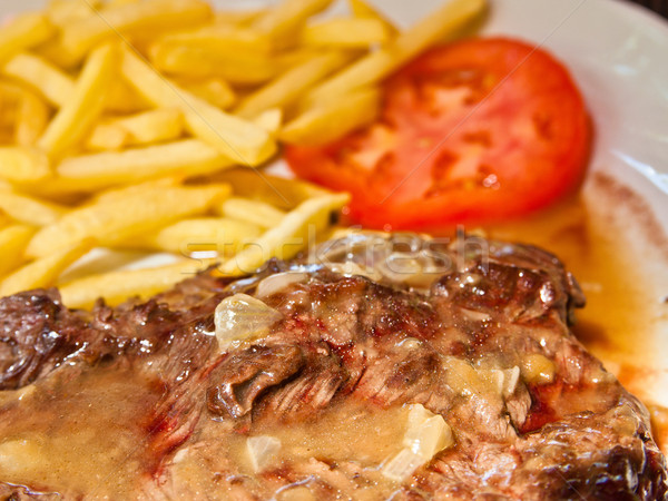 juicy steak beef meat with tomato and french fries  Stock photo © ilolab