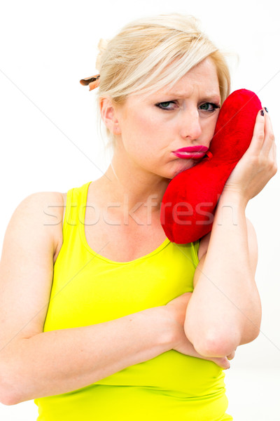 sad woman holding red valentine heart Stock photo © ilolab