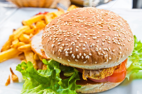 Cheese burger - American cheese chicken burger with fresh salad Stock photo © ilolab