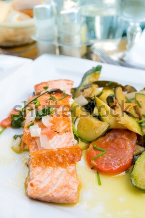 Grillowany łososia cytryny kuchnia francuska naczyń pomidorów Zdjęcia stock © ilolab