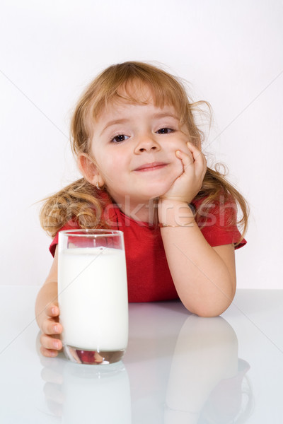 Happy little girl with milk Stock photo © ilona75