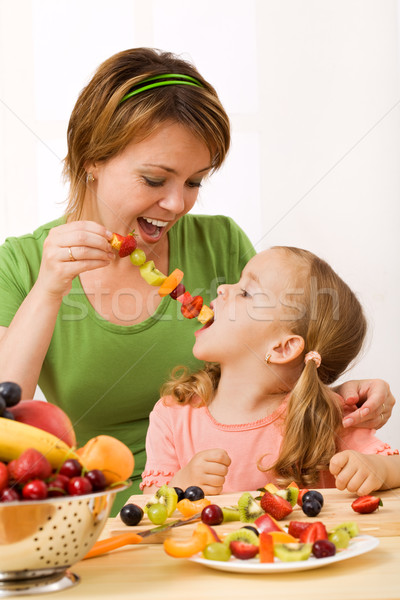 Eating a healthy snack - fruit slices on stick Stock photo © ilona75