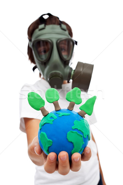 Vital ecologia criança máscara de gás Foto stock © ilona75