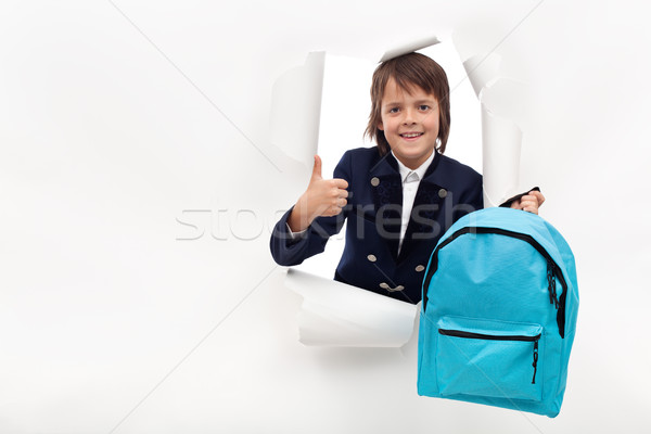 Stock photo: Happy boy with school bag ready to learn new things