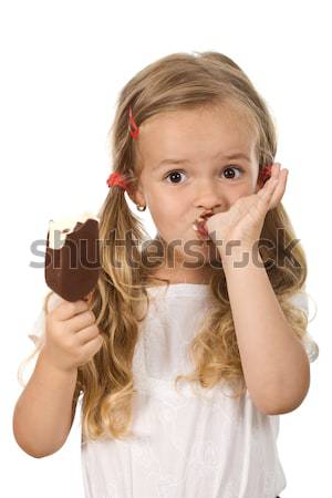 Little girl eating icecream licking fingers Stock photo © ilona75