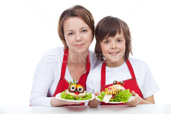 Woman and boy presenting their creative sandwiches Stock photo © ilona75