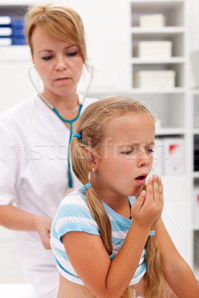 Köhögés kislány egészség lány gyógyszer fiatal Stock fotó © ilona75