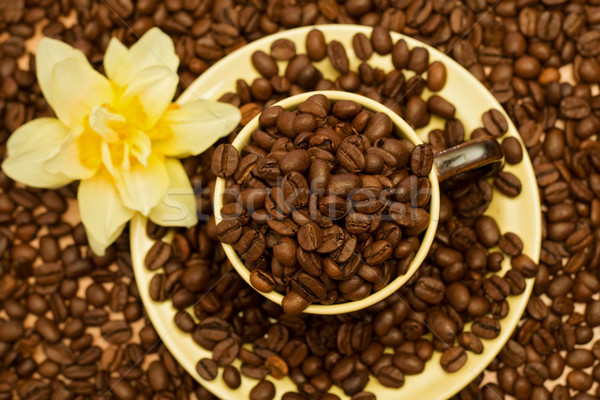 Coffee cup with beans - top view Stock photo © ilona75