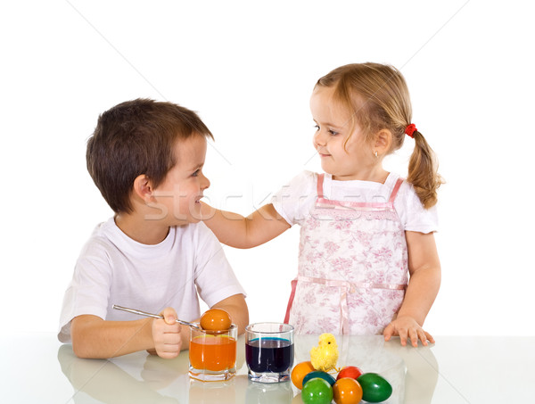 [[stock_photo]]: Enfants · œufs · de · Pâques · heureux · peinture · oeuf · art