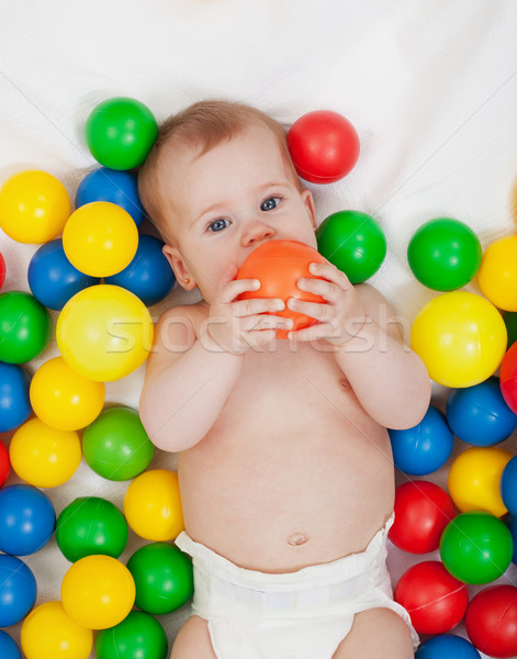 Foto stock: Bochechudo · menina · jogar · colorido · degustação