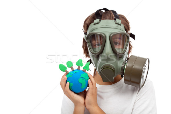 Forests importance - ecology concept with child wearing gas mask Stock photo © ilona75
