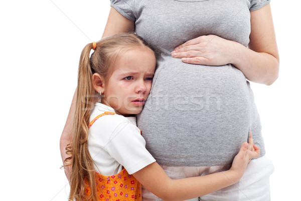 Kleines Mädchen nicht glücklich Geschwister Schwangerschaft isoliert Stock foto © ilona75