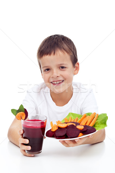 [[stock_photo]]: Saine · enfant · fraîches · jus · légumes · tranches
