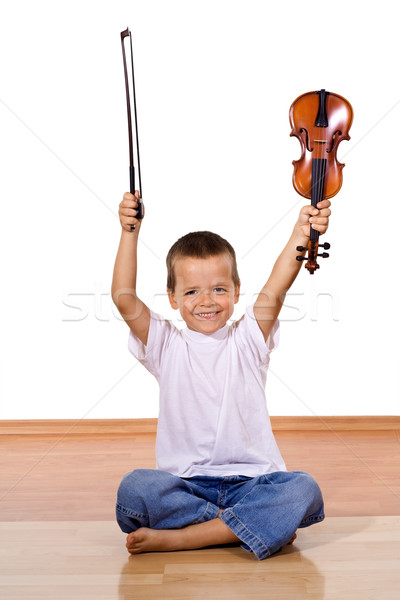 Imagine de stoc: Băiat · vioară · fericit · muzică · copil