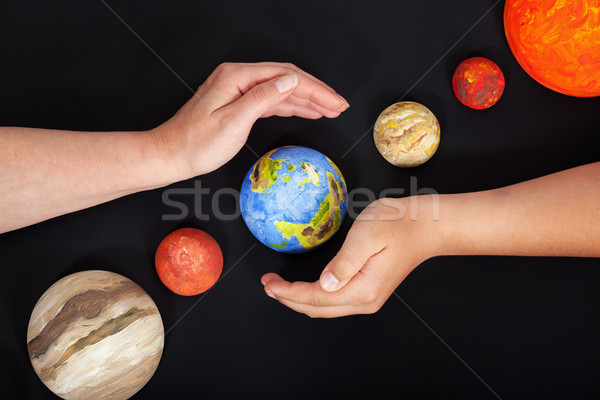 Stock foto: Erde · home · Hände · Planeten · schwarz