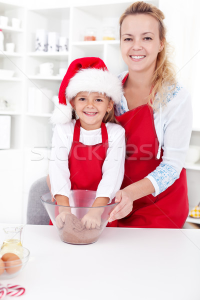 Foto d'archivio: Momenti · Natale · cookie · donna · bambina · famiglia