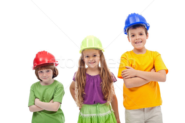 Professional guidance day - kids with hard hats Stock photo © ilona75