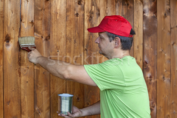 Man painting wooden wall Stock photo © ilona75