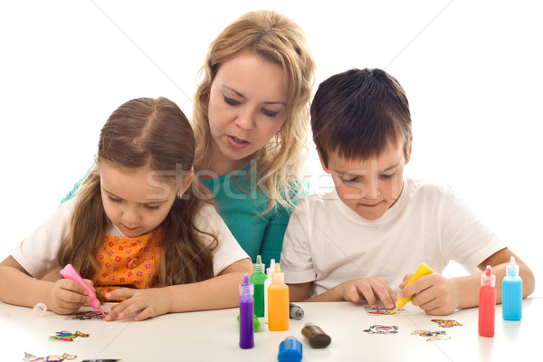 Kids busy painting with lots of colors Stock photo © ilona75