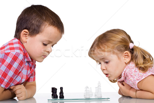 子供演奏 チェス 濃縮された 少女 楽しい 少年 ストックフォト © ilona75