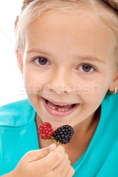 Dziewczynka jedzenie żywności strony szczęśliwy Zdjęcia stock © ilona75