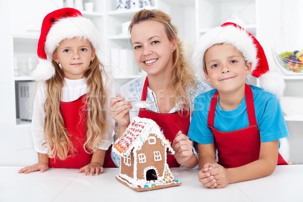 Stockfoto: Familie · christmas · peperkoek · cookie · huis