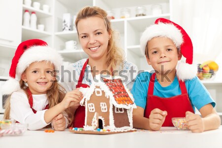 Children with their gingerbread house Stock photo © ilona75