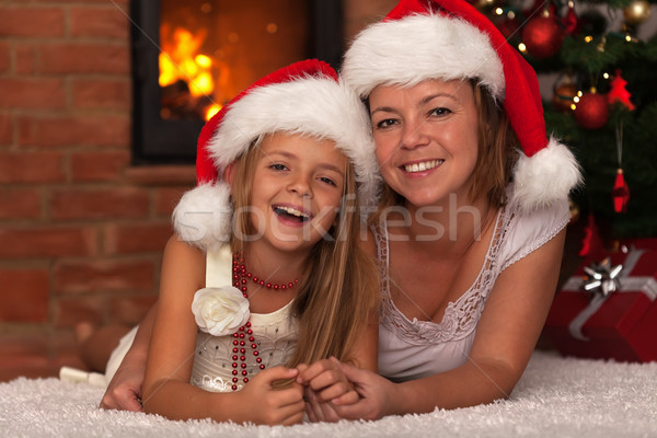 Foto stock: Feliz · mãe · filha · natal · juntos