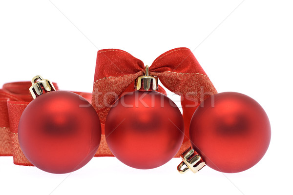 [[stock_photo]]: Rouge · Noël · ruban · trois · décorations