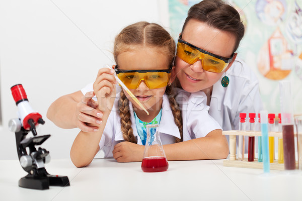 Young teacher with little student at elementary science class Stock photo © ilona75