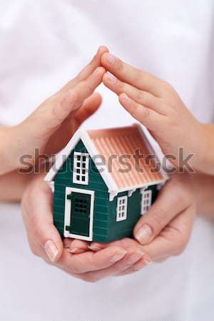 Stock foto: Home · geschützt · Kinder · Frau · Hände · halten