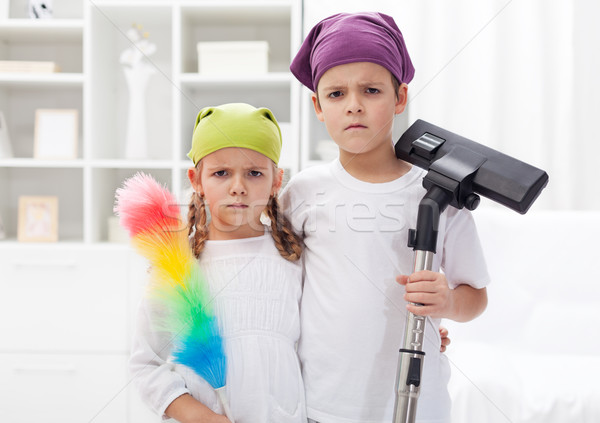 Sauber Zimmer verärgert Kinder Reinigung Besteck Stock foto © ilona75