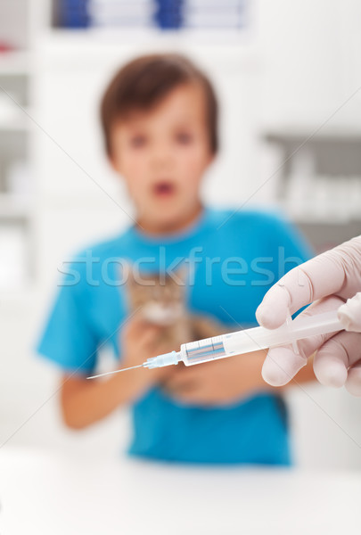 Stockfoto: Veeartsenijkundig · zorg · spuit · jongen · huisdier · kinderen