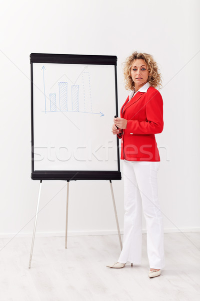 Stock photo: Business woman with flipchart presentation