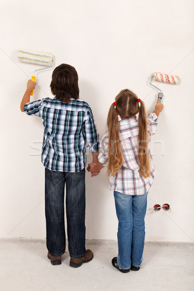 Enfants peinture chambre ensemble maison heureux [[stock_photo]] © ilona75