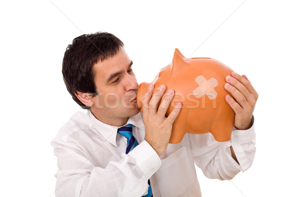 хрупкий Бизнес-партнер бизнесмен целоваться раненый Piggy Bank Сток-фото © ilona75
