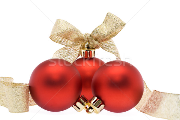 Stock photo: Red christmas decorations with golden ribbon