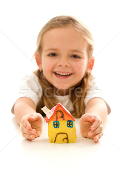 Meu casa protegido menina feliz argila modelo Foto stock © ilona75