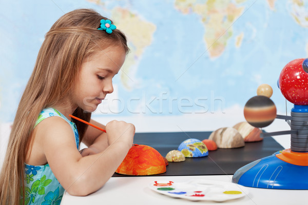 Schilderij zon schoolmeisje wetenschap klasse elementair Stockfoto © ilona75