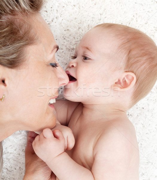 Boldog anya ölelkezés baba fiú közelkép Stock fotó © ilona75